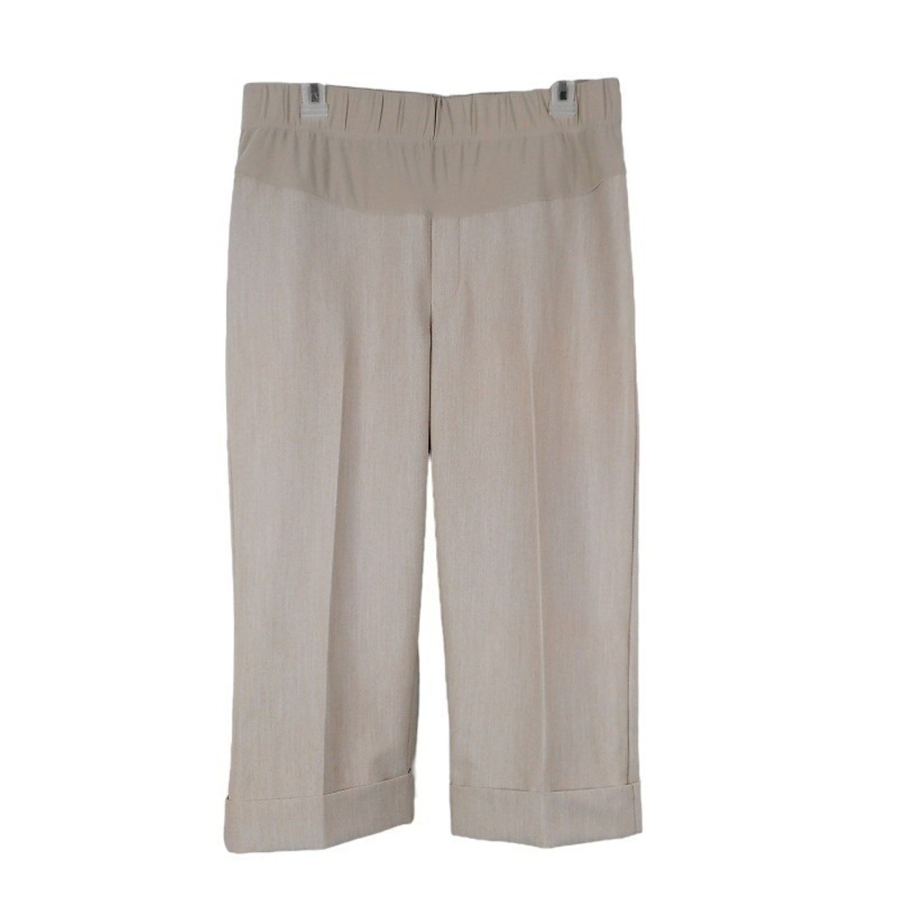 Duo Maternity Dress Pants Medium Beige Capri Straight Leg Elastic Waist